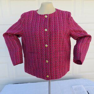 NWT Women's J Crew Tweed Round Neck Raspberry 100% Waist Jacket